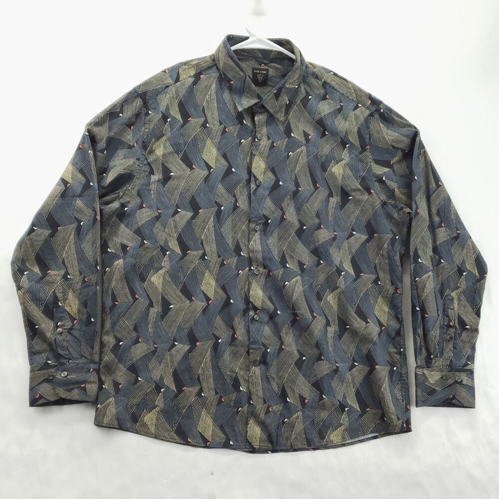 Rare Rabbit Shirt Mens 2XL Black Blue Geometric Long Sleeve Classic Button